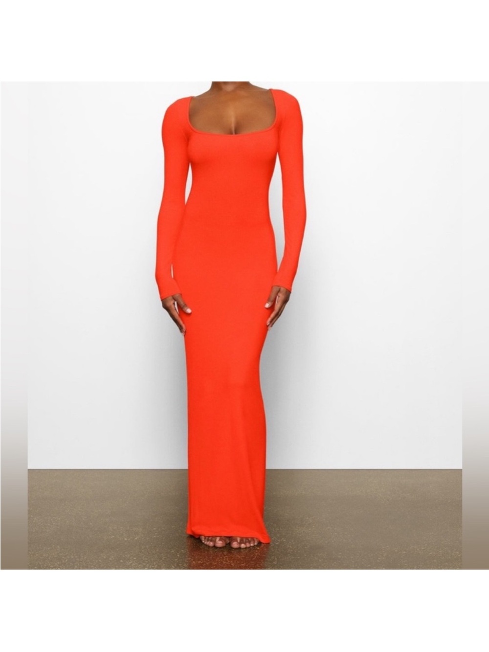 Skims Long-Sleeve Square Neck Maxi Dress in Poppy Red